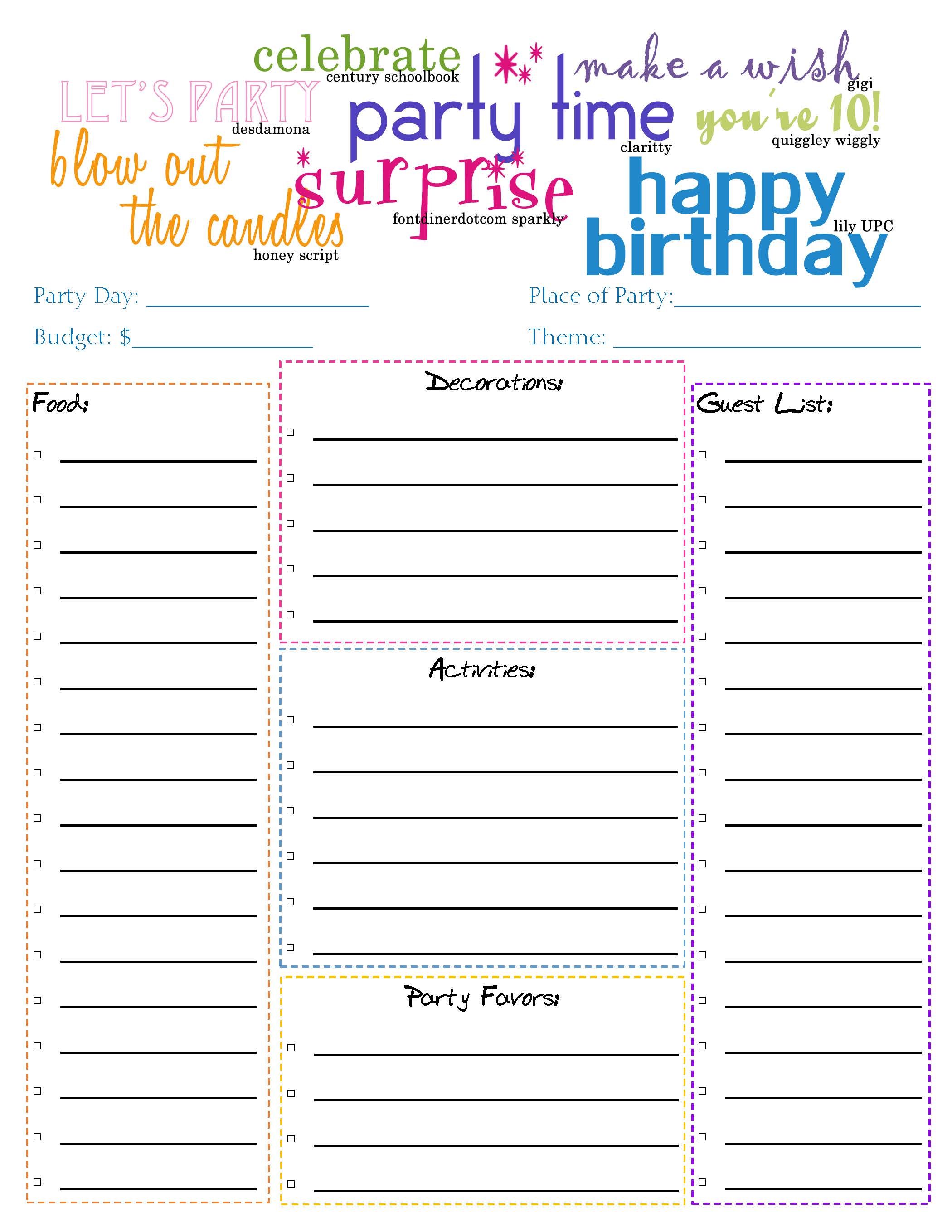 Children Cheat Sheet Birthday Party Multi